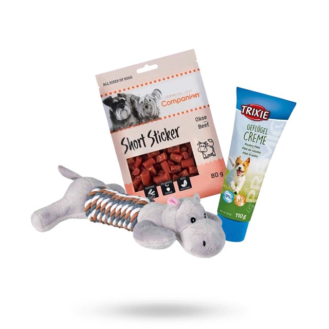 Kit med Flossdyr, Premio Fuglepaté 110g og Beef Sticks 80 g
