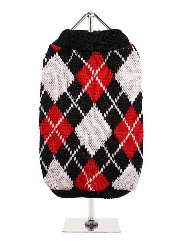 Red & Black Argyle - Strikket Hundegenser