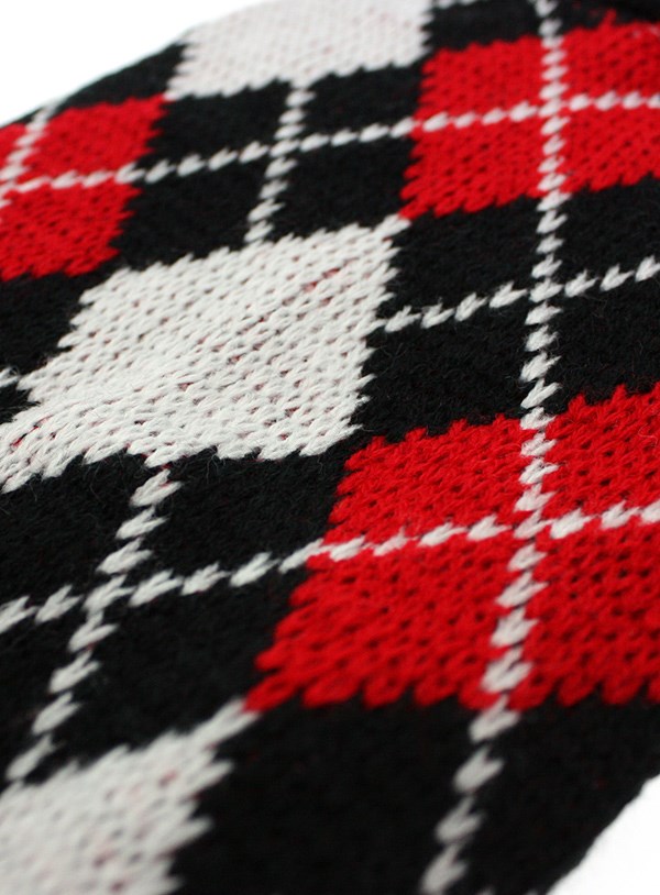 Red & Black Argyle - Strikket Hundegenser