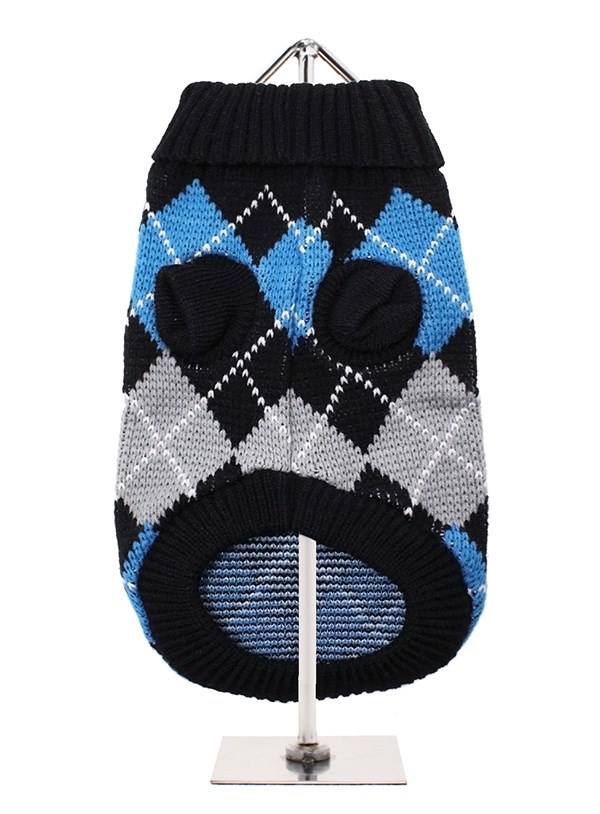 Black & Blue Argyle - Strikket Hundegenser