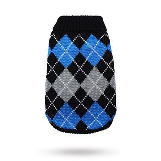 Black & Blue Argyle - Strikket Hundegenser