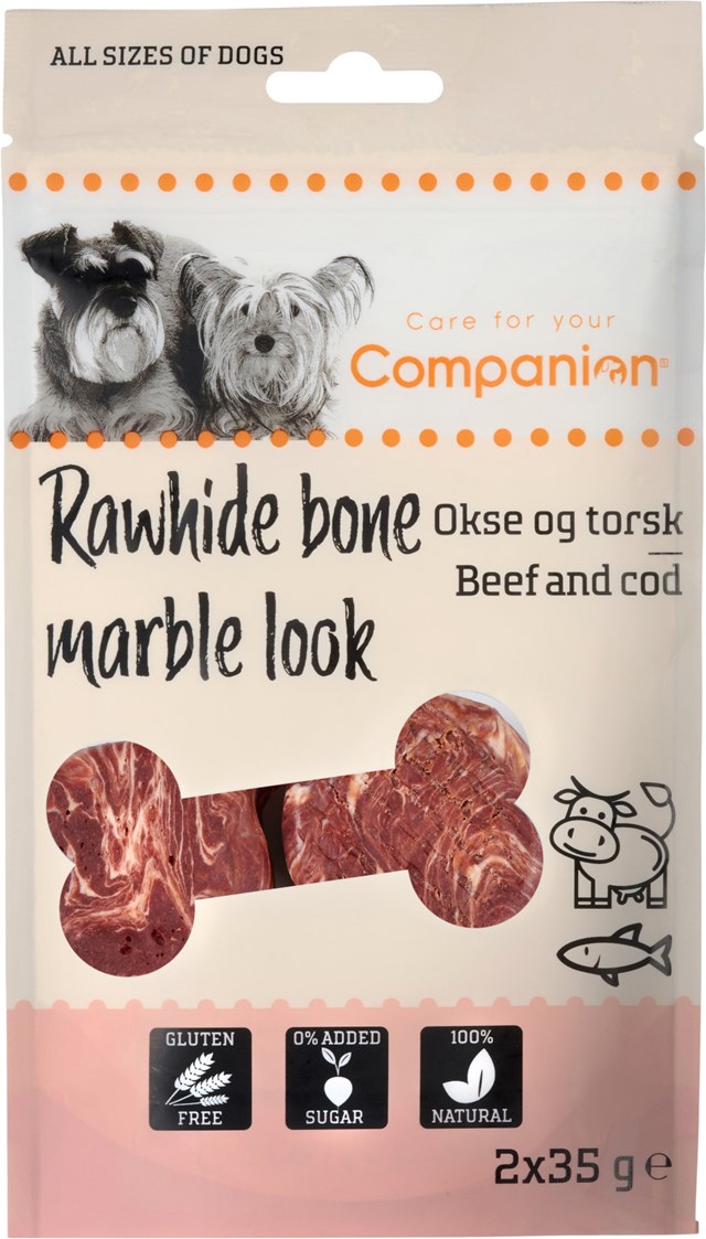 Companion meat wrapped rawhide bone - okse og torsk 100g