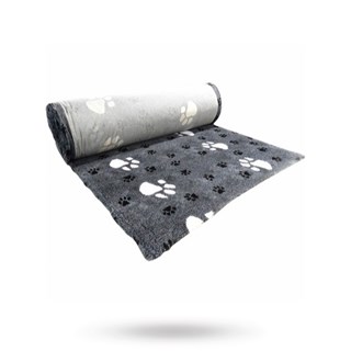 Companion Profleece Hundeteppe - Grå/sort Med Poter 100x75 Cm