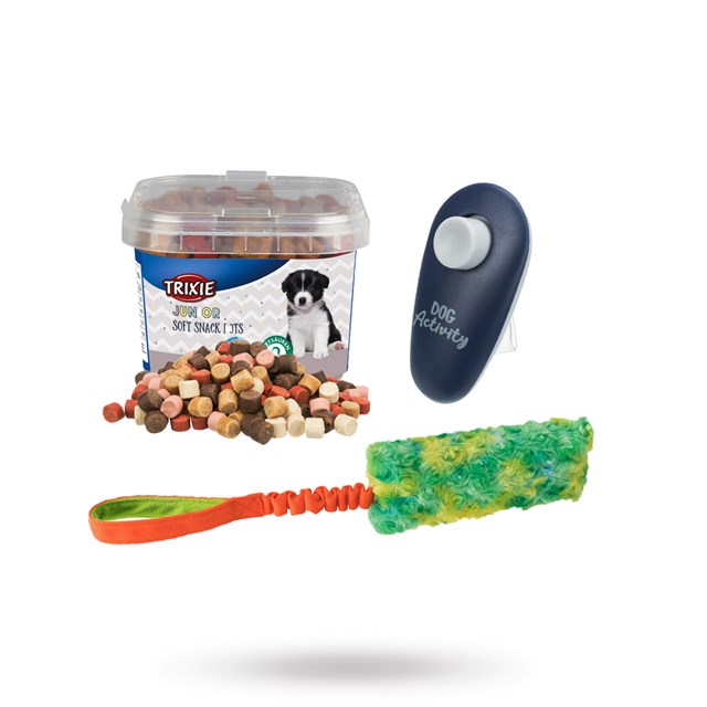 Training kit with treats, clicker and dog toy