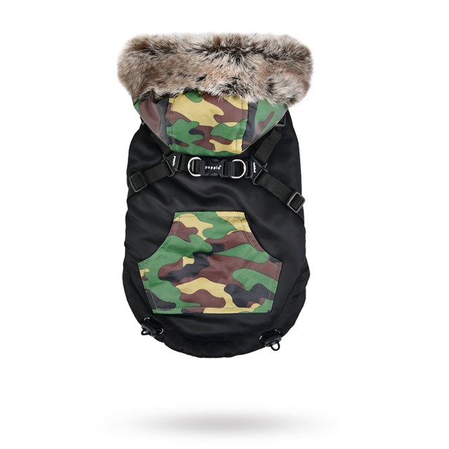 Orson Black Camo - Hundedekken med Lue og Integrert Sele