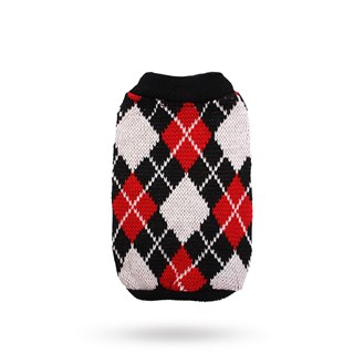 Red & Black Argyle - Strikket Hundegenser